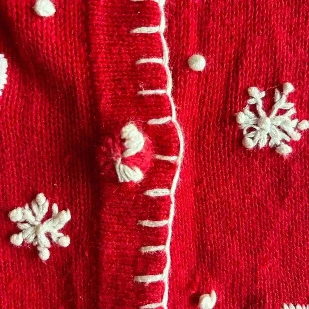 VTG Victoria Jones Christmas Sweater Large Red Button Up Cardigan Snowman - Picture 5 of 11